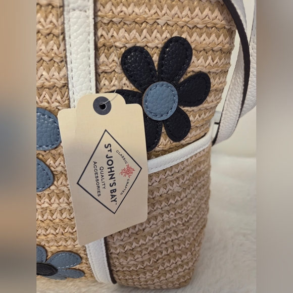 Summer St. John's Bay Tan and Black Tote Bag with Floral Design - Picture 2 of 14